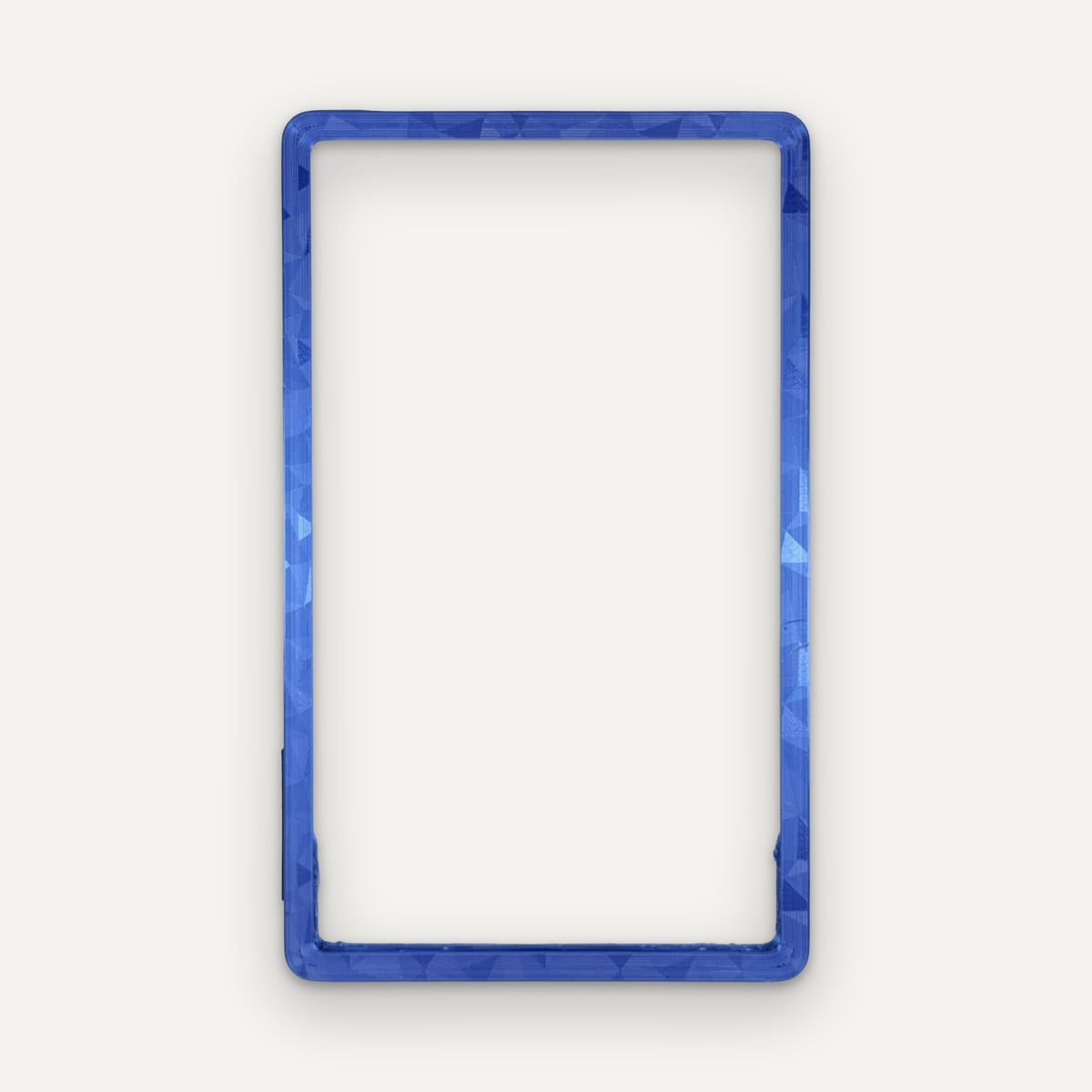 Empty blue holographic PSA slab bumper, front view
