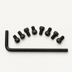 Eight black M3 socket head screws arranged in an arc above a black 2.5 mm hex key