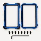 Slabster EXO taken apart: the two frame halves, eight black M3 screws and the included 2.5 mm hex key