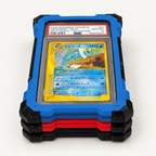 Three Slabster EXOs stacked: Marine Blue on top, then Scarlet Red and Charcoal