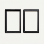 Black toploader guard opened into its two halves, showing the inside of each half