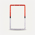 Empty red, black, and white holographic PSA slab bumper, front view