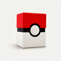 Small Pokeball-style toploader storage box with a red lid, black band, and white base